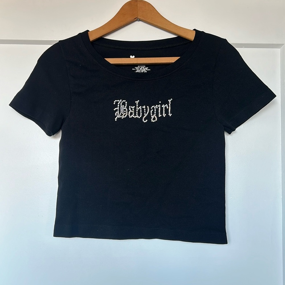 Bedazzled gothic Baby Girl black tee medium/large never worn